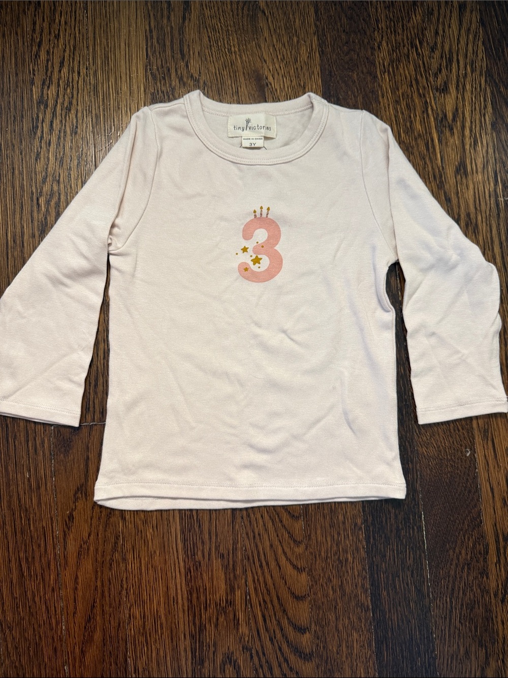 Tan Long Sleeve Shirt with Pink Number 3 Tee for Kids